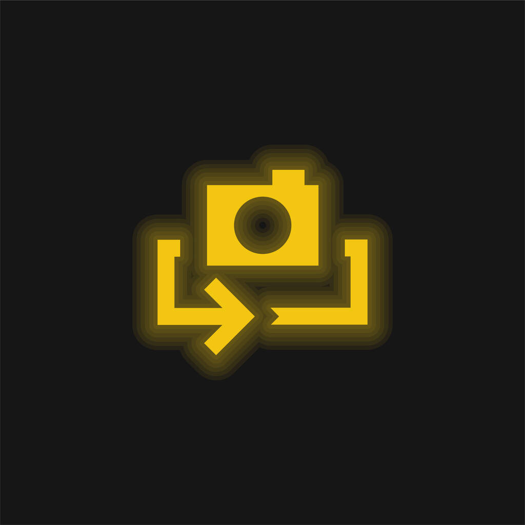 Pijl geel gloeiende neon pictogram - Vector, afbeelding