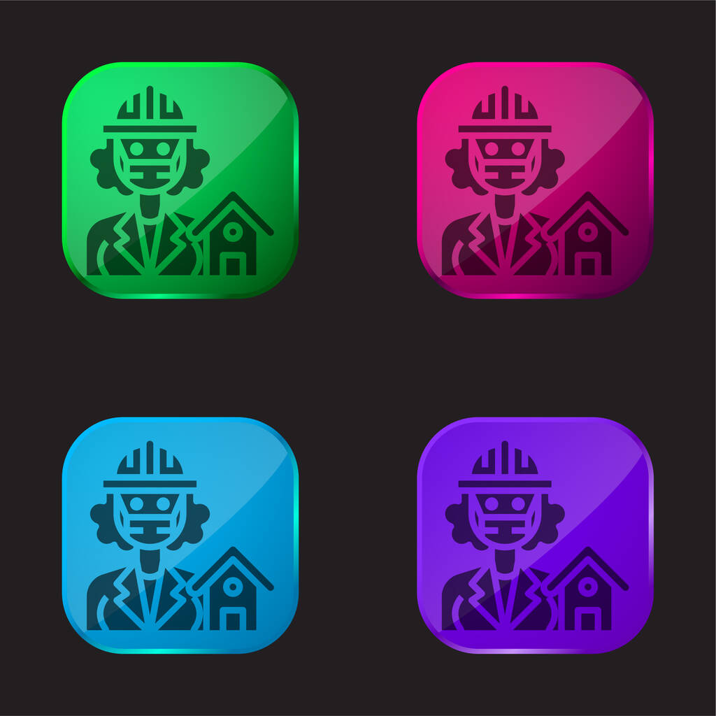 Αρχιτέκτονας τέσσερις εικονίδιο κουμπί γυαλί χρώμα - Διάνυσμα, εικόνα