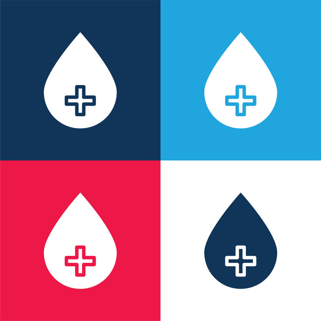 Alcohol blauw en rood vier kleuren minimale pictogram set - Vector, afbeelding