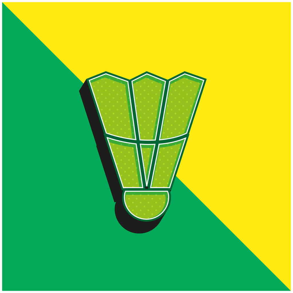 バドミントンフェザーグリーンと黄色の現代的な3Dベクトルアイコンのロゴ - ベクター画像