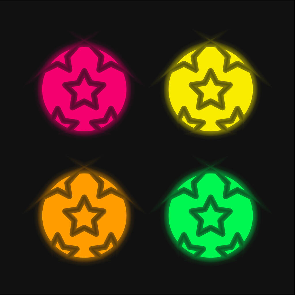 Ball With Stars négy színű izzó neon vektor ikon - Vektor, kép