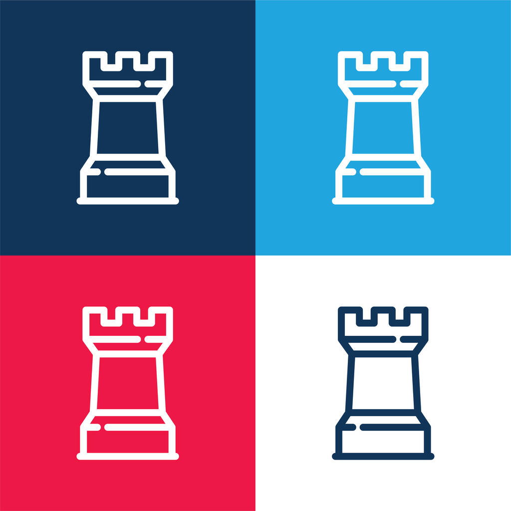 Big Towers azul e vermelho conjunto de ícones mínimos de quatro cores - Vetor, Imagem