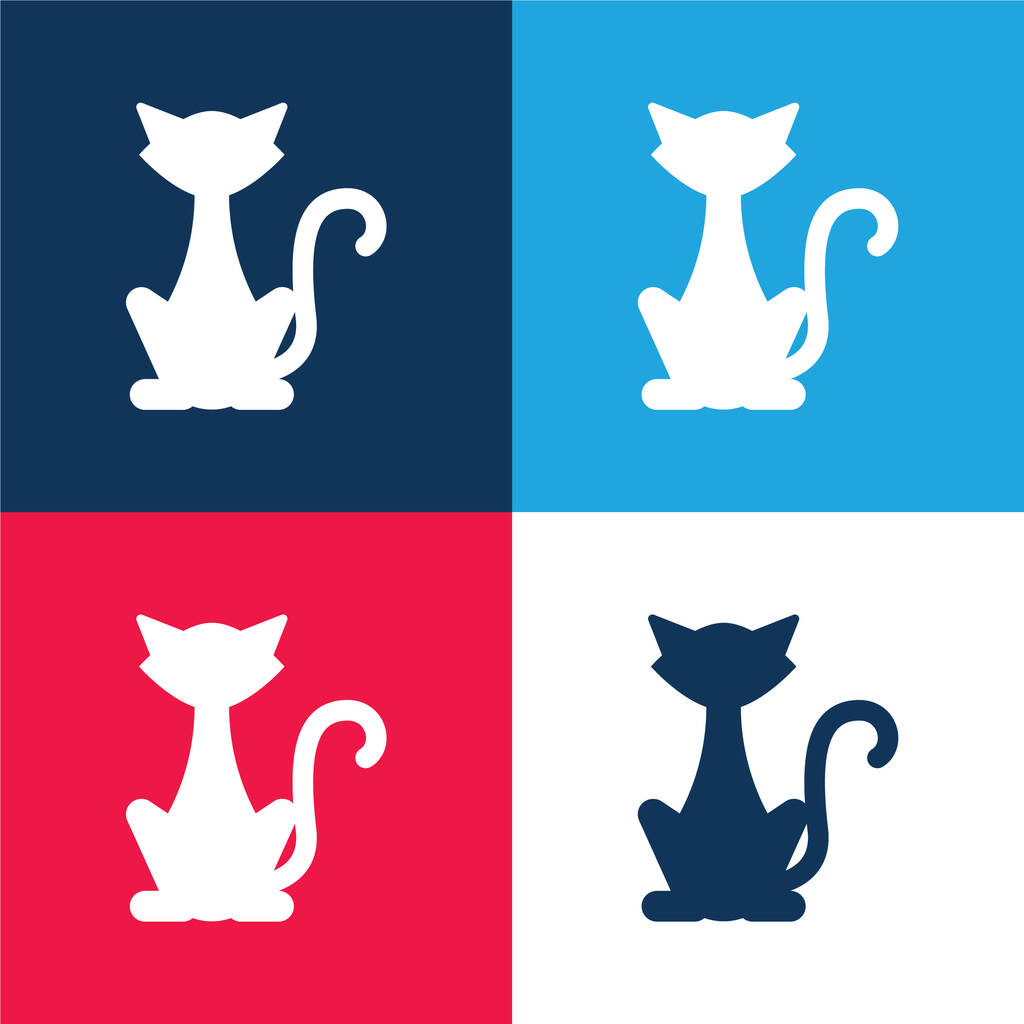 Siyah Kedi mavi ve kırmızı dört renk minimal simge kümesi - Vektör, Görsel