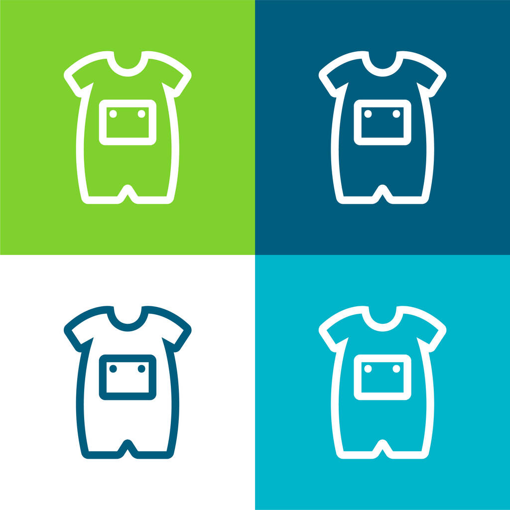 Baby Onesie elülső zseb vázlat Lapos négy szín minimális ikon készlet - Vektor, kép