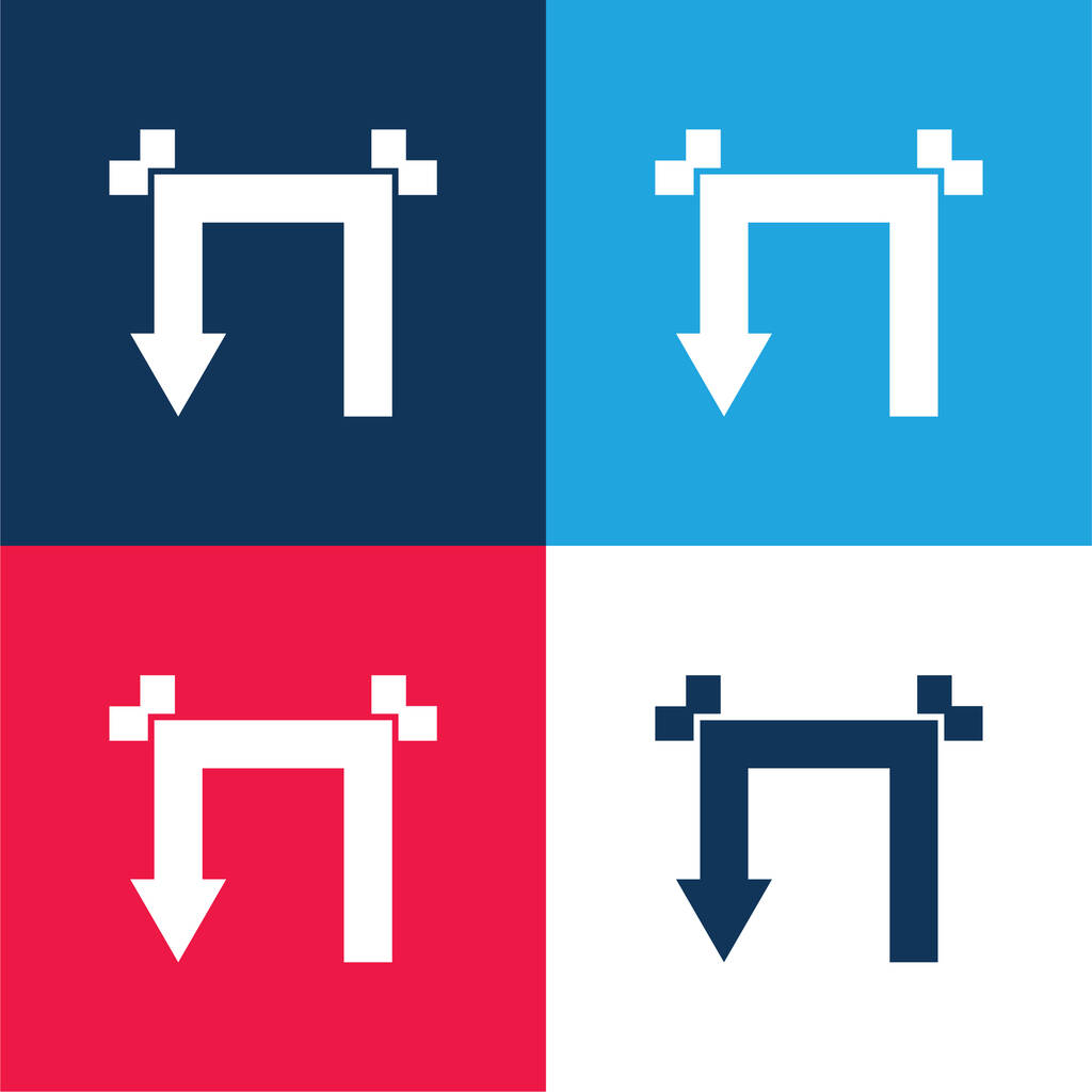 Flecha con dos ángulos rectos azul y rojo conjunto de iconos mínimo de cuatro colores - Vector, imagen