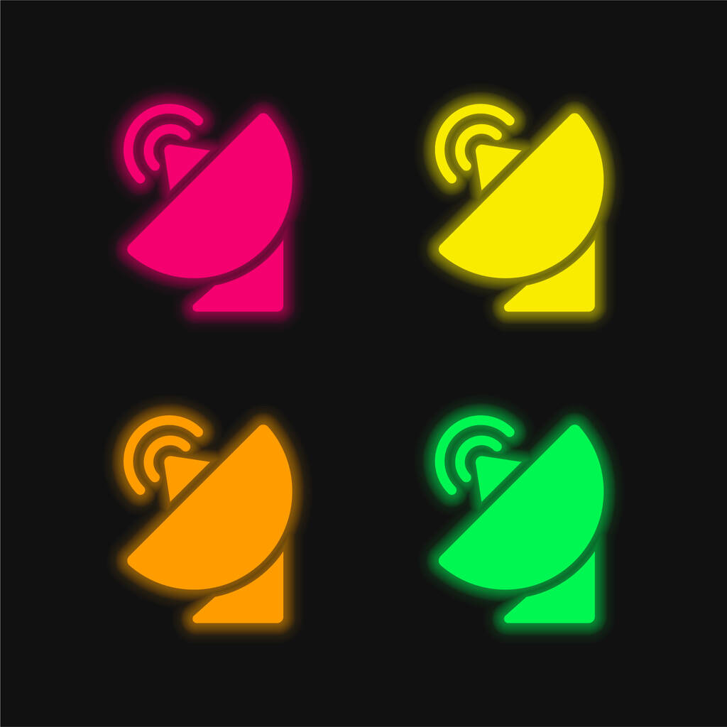 Anténa čtyři barvy zářící neonový vektor ikona - Vektor, obrázek