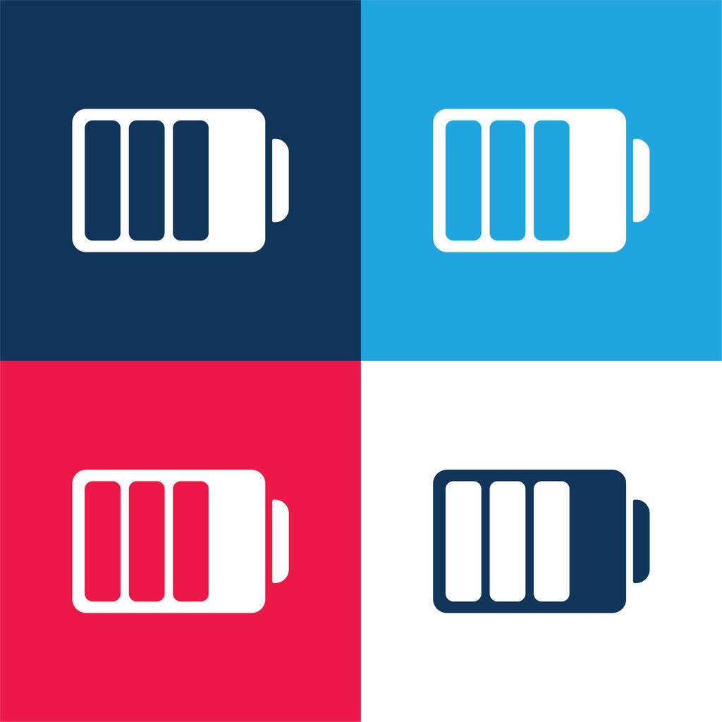 Estado de la batería con tres cuartos Cargado azul y rojo conjunto de iconos mínimo de cuatro colores - Vector, Imagen