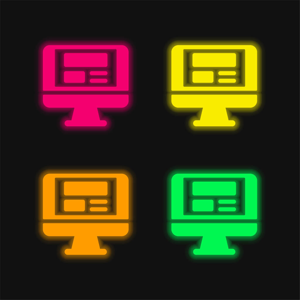 Blogging cuatro colores brillante icono de vectores de neón - Vector, Imagen