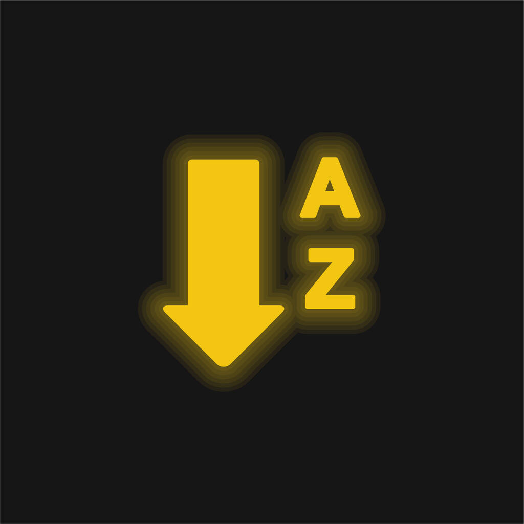 Алфавитный порядок от А до Я желтый светящийся неоновый значок - Вектор,изображение