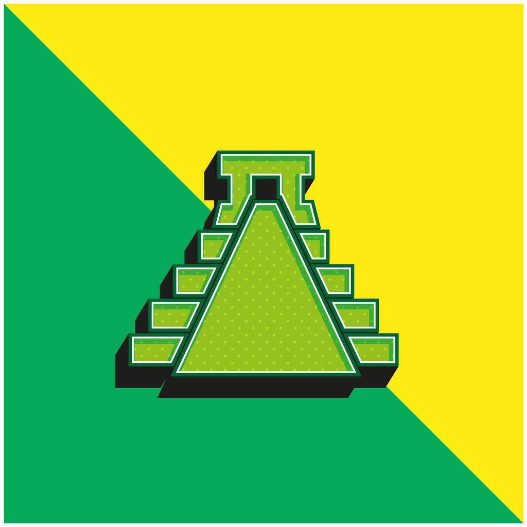 Forma de pirâmide do México antigo Verde e amarelo moderno logotipo do ícone do vetor 3d - Vetor, Imagem