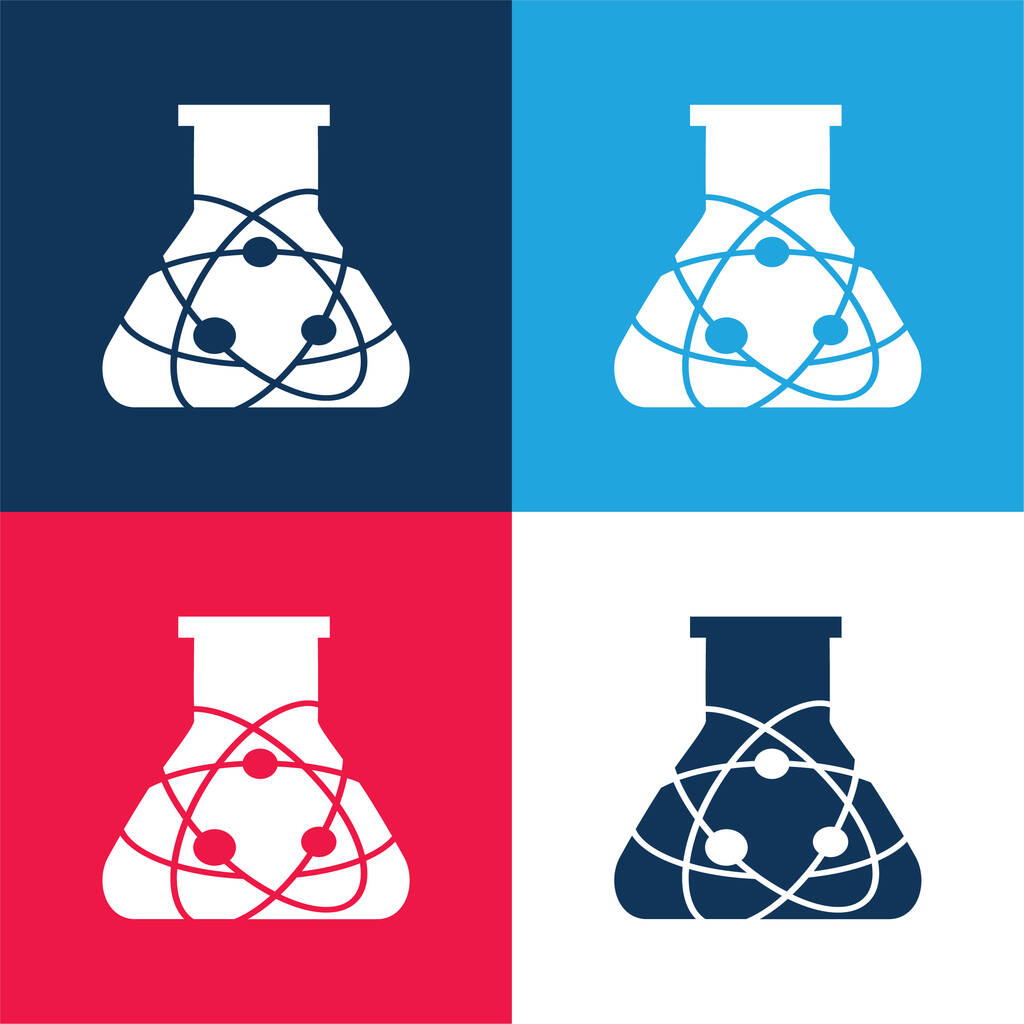 Atom Science Bottle blue and red four color minimal icon set - Vector, Image