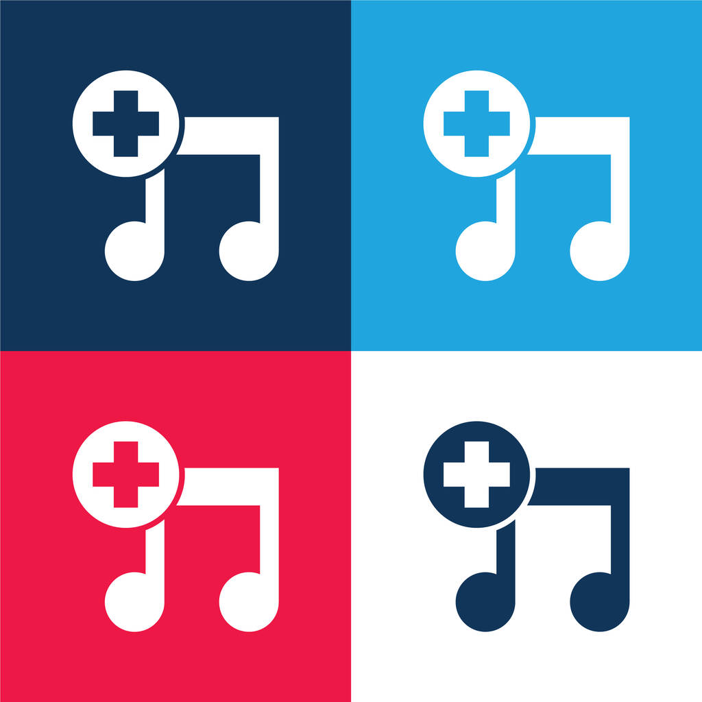 Aggiungi un simbolo di interfaccia canzone blu e rosso set di icone minime a quattro colori - Vettoriali, immagini