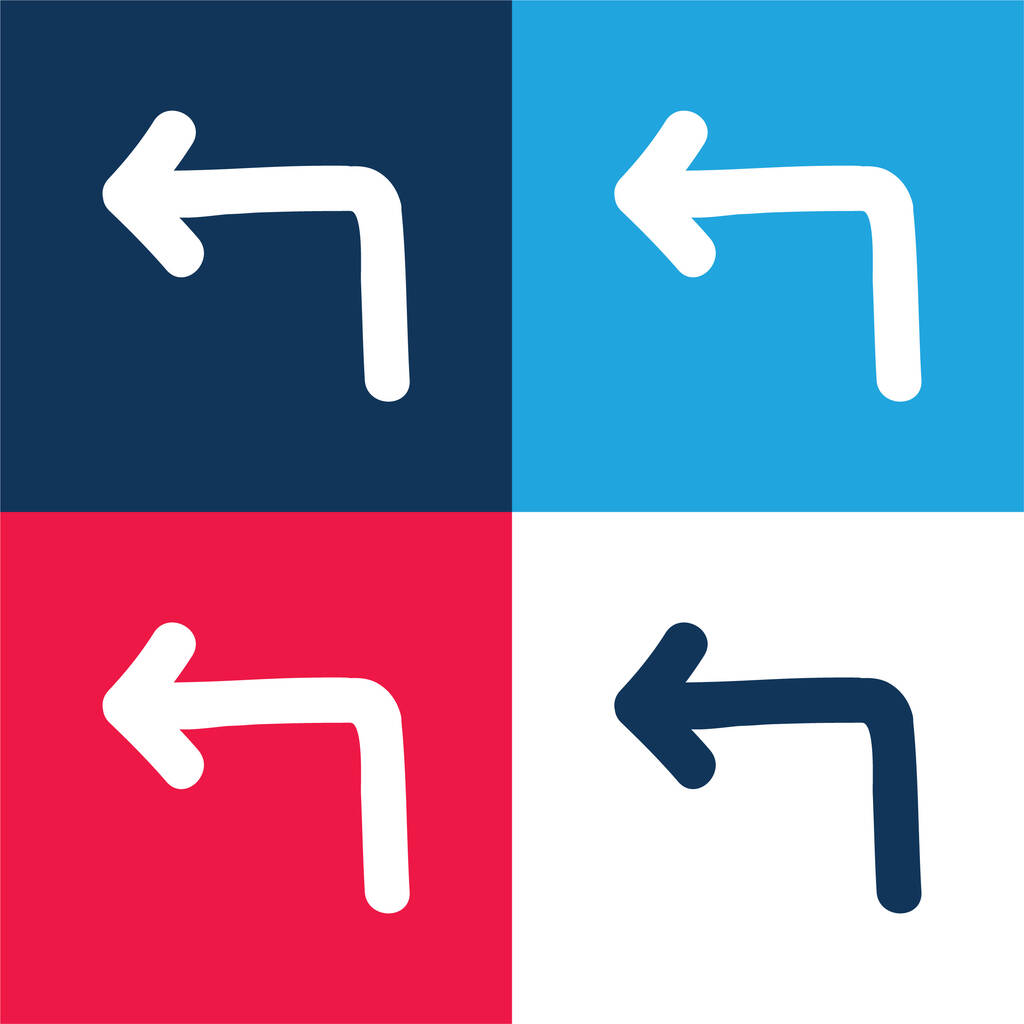 Flecha trasera Señalar la mano izquierda dibujado Símbolo azul y rojo de cuatro colores mínimo icono conjunto - Vector, imagen