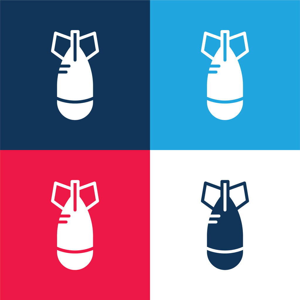 Bomb kék és piros négy szín minimális ikon készlet - Vektor, kép