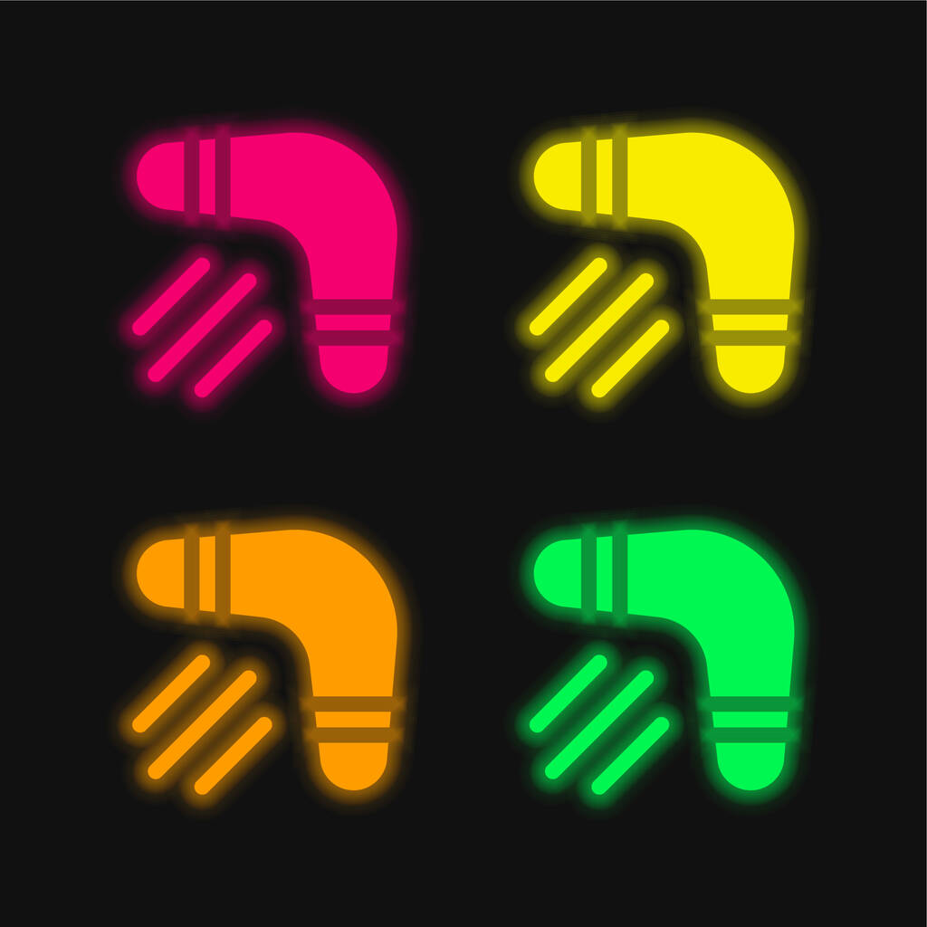 Boomerang čtyři barvy zářící neonový vektor ikona - Vektor, obrázek