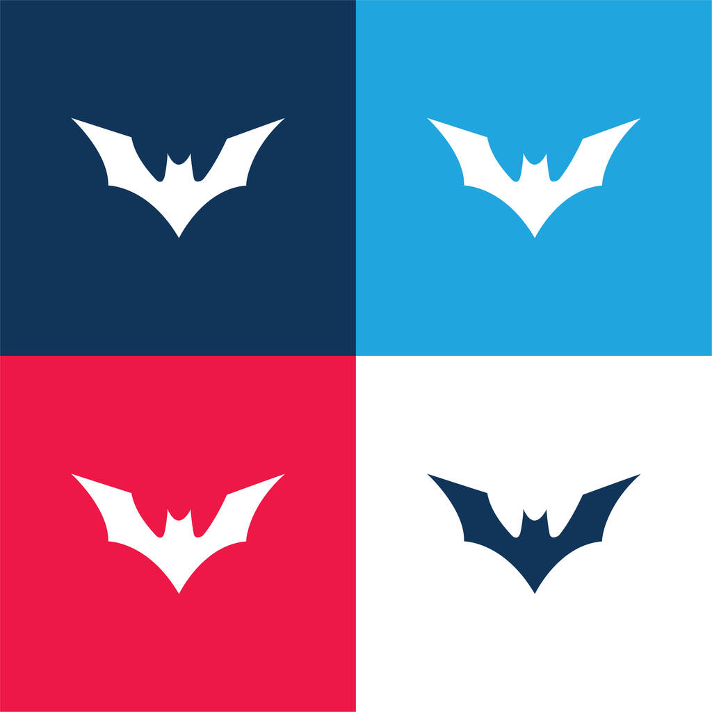 Netopýr s zvýšenými křídly modré a červené čtyři barvy minimální ikona nastavena - Vektor, obrázek