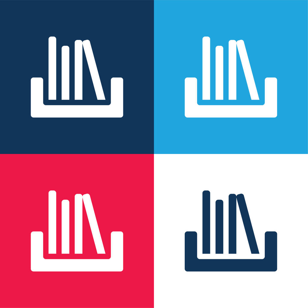 Βιβλιοθήκη μπλε και κόκκινο τεσσάρων χρωμάτων ελάχιστο σύνολο εικονιδίων - Διάνυσμα, εικόνα