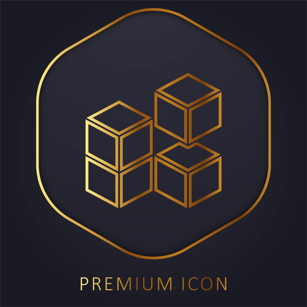 3D kocka arany vonal prémium logó vagy ikon - Vektor, kép