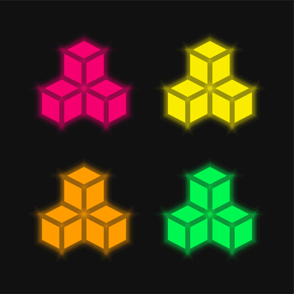3d quattro colori luminosi icona vettoriale al neon - Vettoriali, immagini