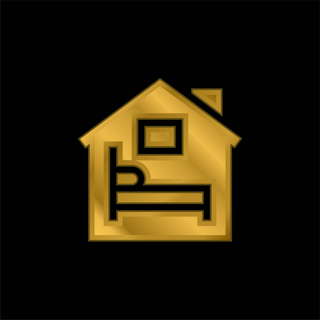 Alojamiento chapado en oro icono metálico o logo vector - Vector, Imagen