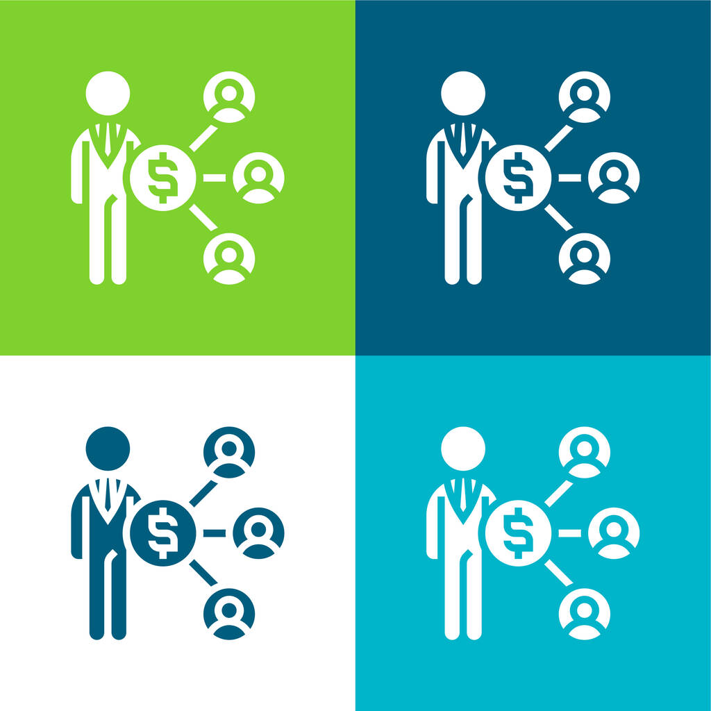 Affiliate Lapos négy szín minimális ikon készlet - Vektor, kép