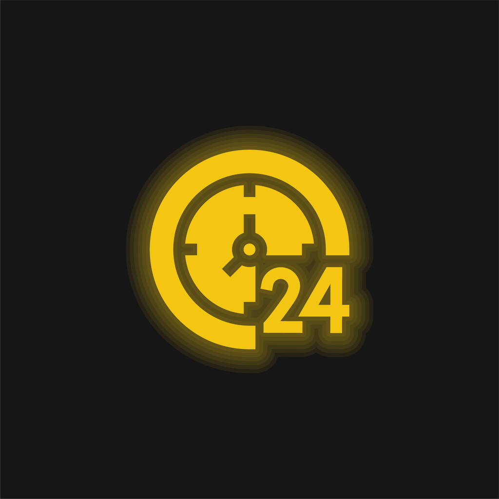 24 hodin žluté zářící neonové ikony - Vektor, obrázek
