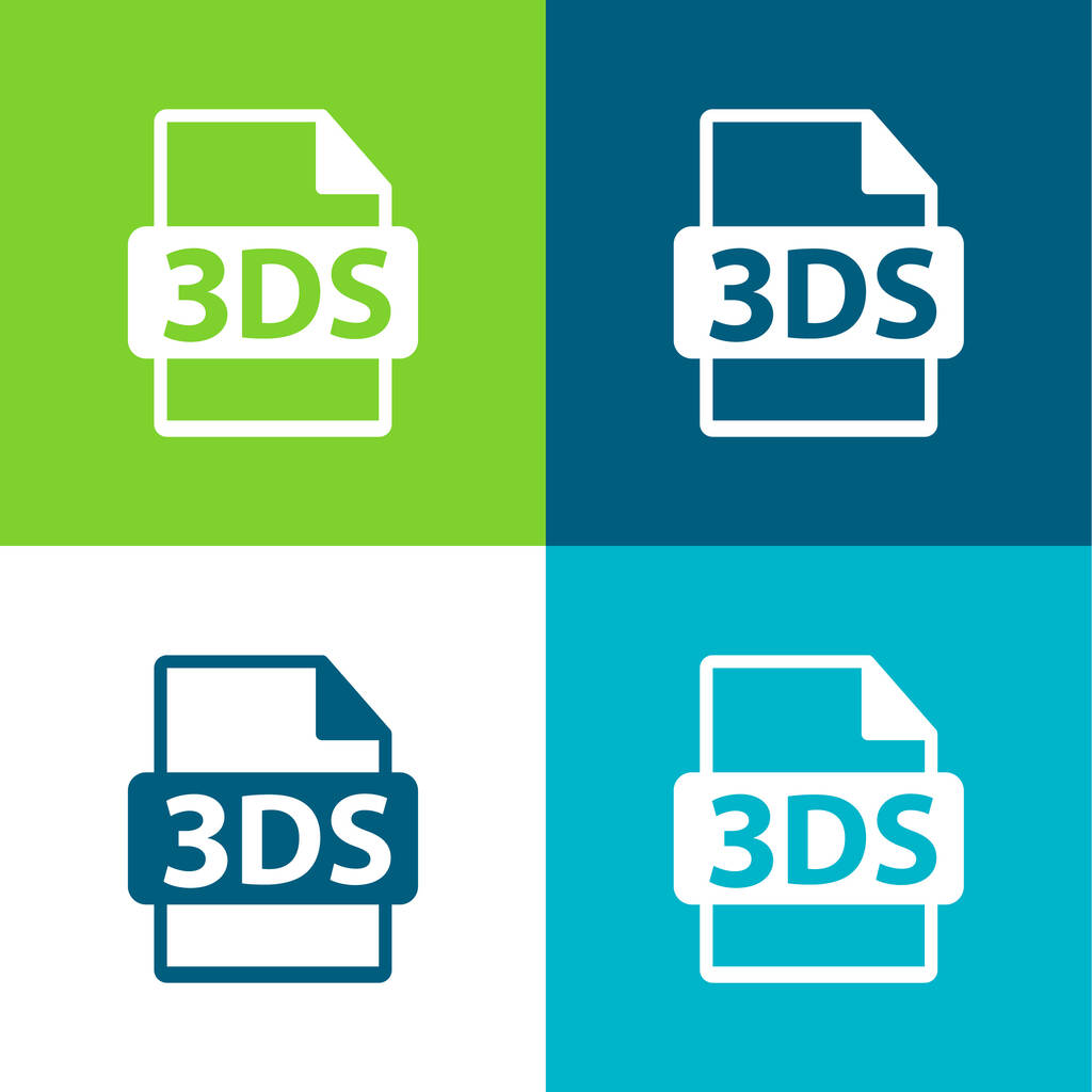 3DS μορφή αρχείου επέκταση Επίπεδη τεσσάρων χρωμάτων ελάχιστο σύνολο εικονιδίων - Διάνυσμα, εικόνα