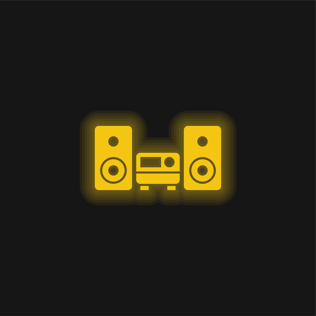 オーディオ機器黄色の輝くネオンアイコン - ベクター画像