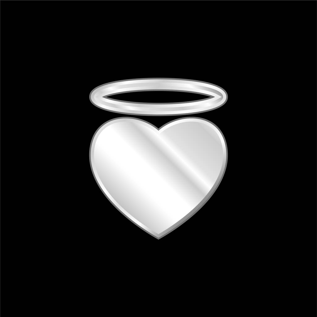 Coração de anjo com um ícone metálico banhado a prata Halo - Vetor, Imagem