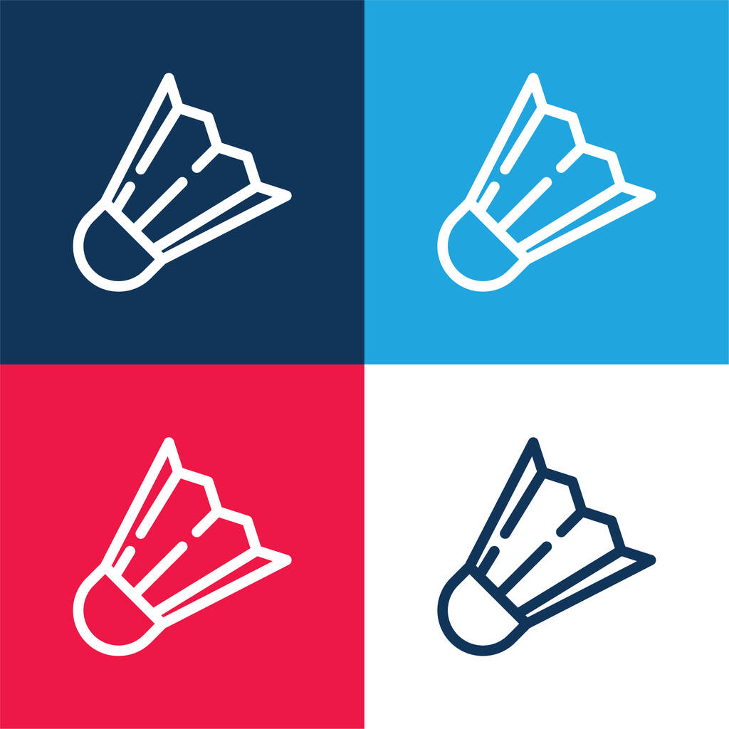 Badminton Shuttle blau und rot vier Farben minimales Symbol-Set - Vektor, Bild