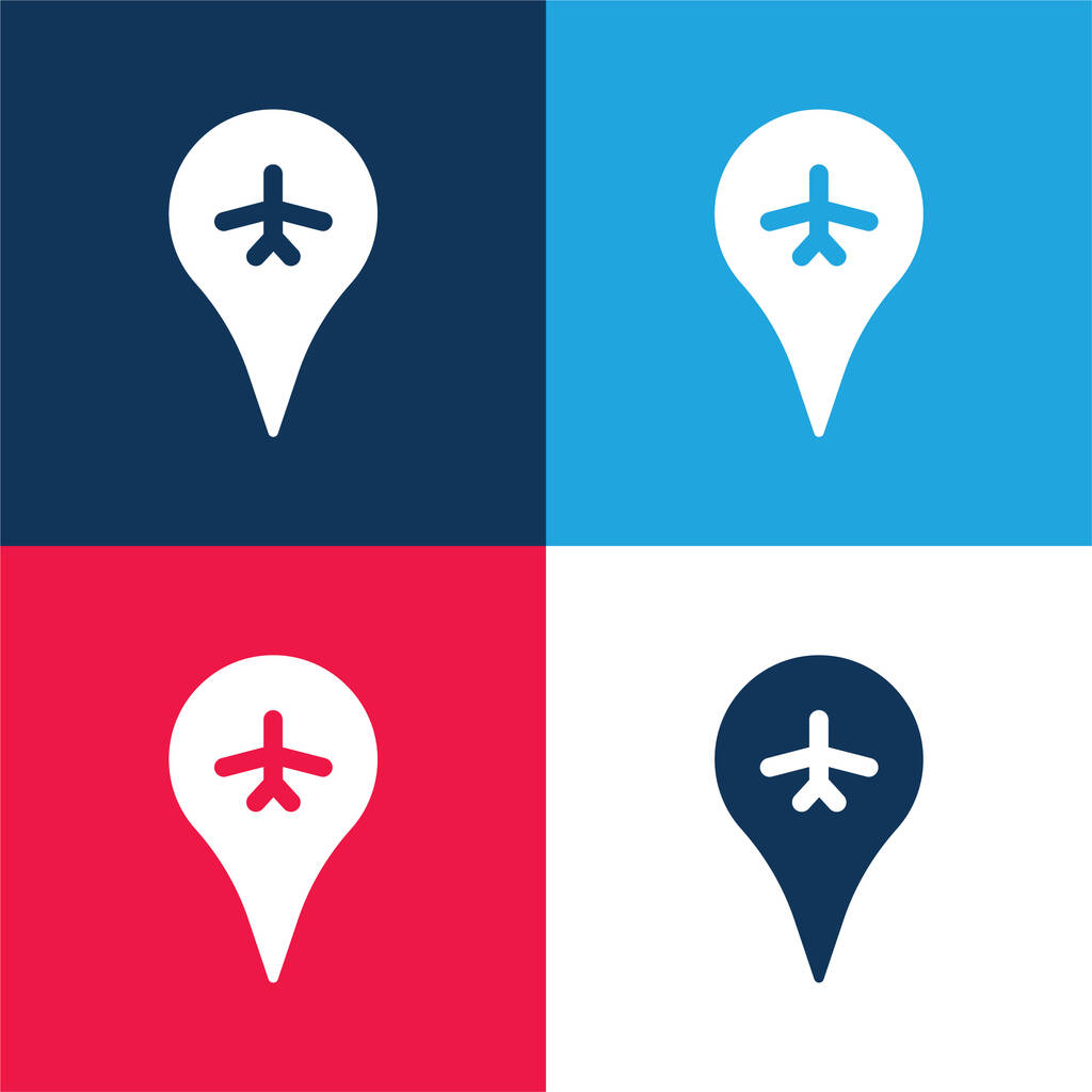 Airport blue and red four color minimal icon set - Vector, Image