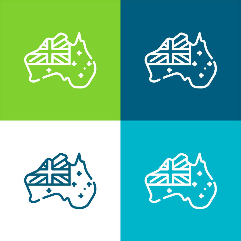 Австралия Плоский четырехцветный минимальный набор значков - Вектор,изображение