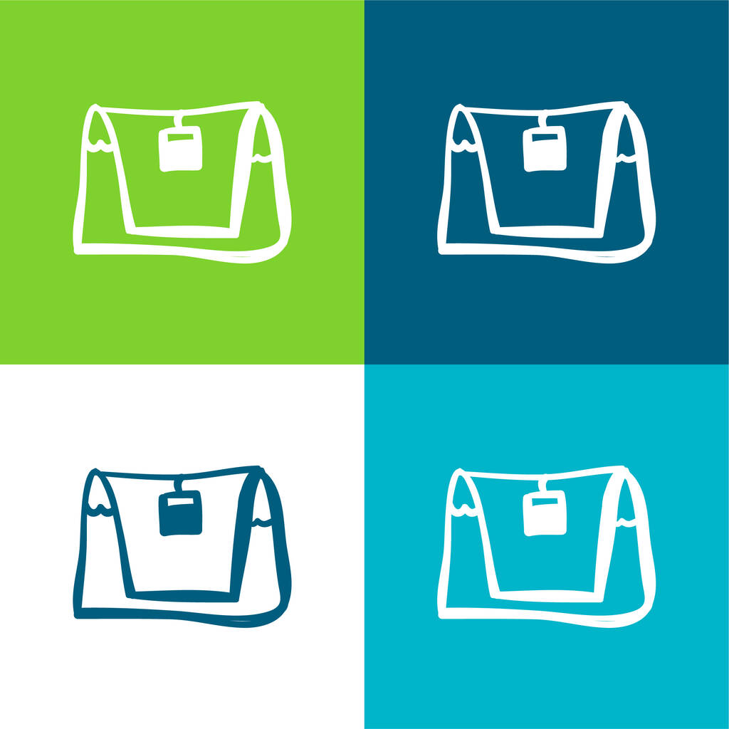 Bolso dibujado a mano esquema plano de cuatro colores mínimo icono conjunto - Vector, imagen