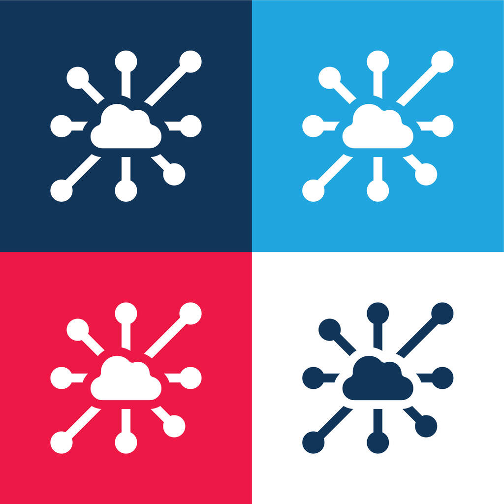 Big Data azul y rojo conjunto de iconos mínimo de cuatro colores - Vector, imagen
