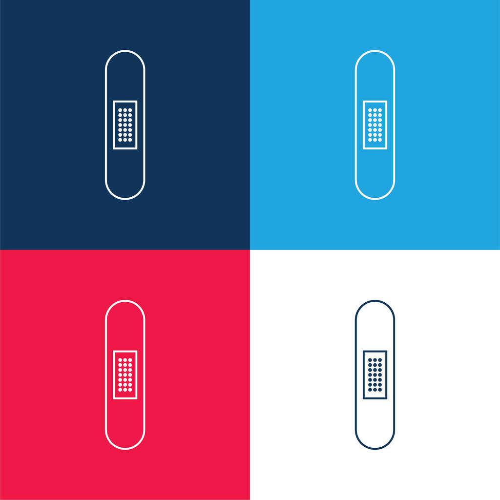 Ragtapasz sziluett függőleges helyzetben kék és piros négy szín minimális ikon készlet - Vektor, kép