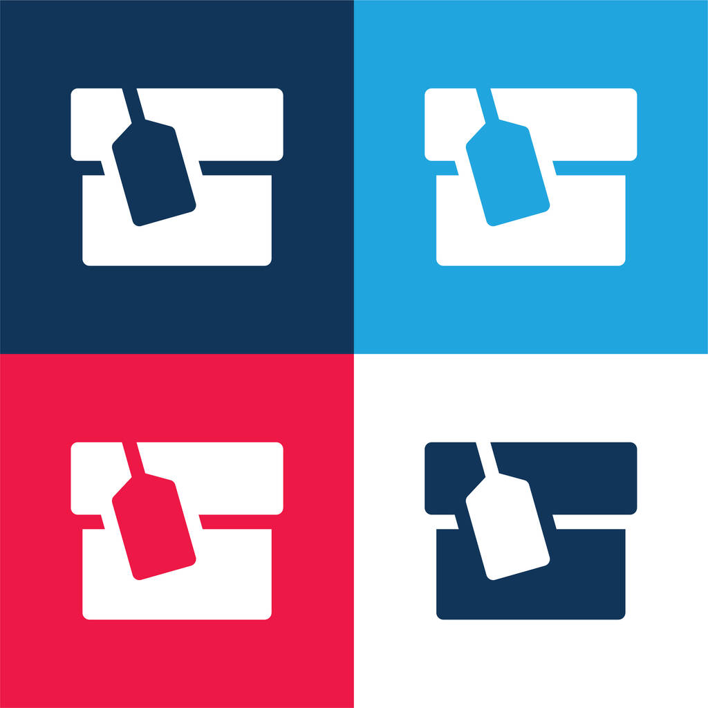 Caixa com Tag azul e vermelho quatro cores conjunto de ícones mínimos - Vetor, Imagem