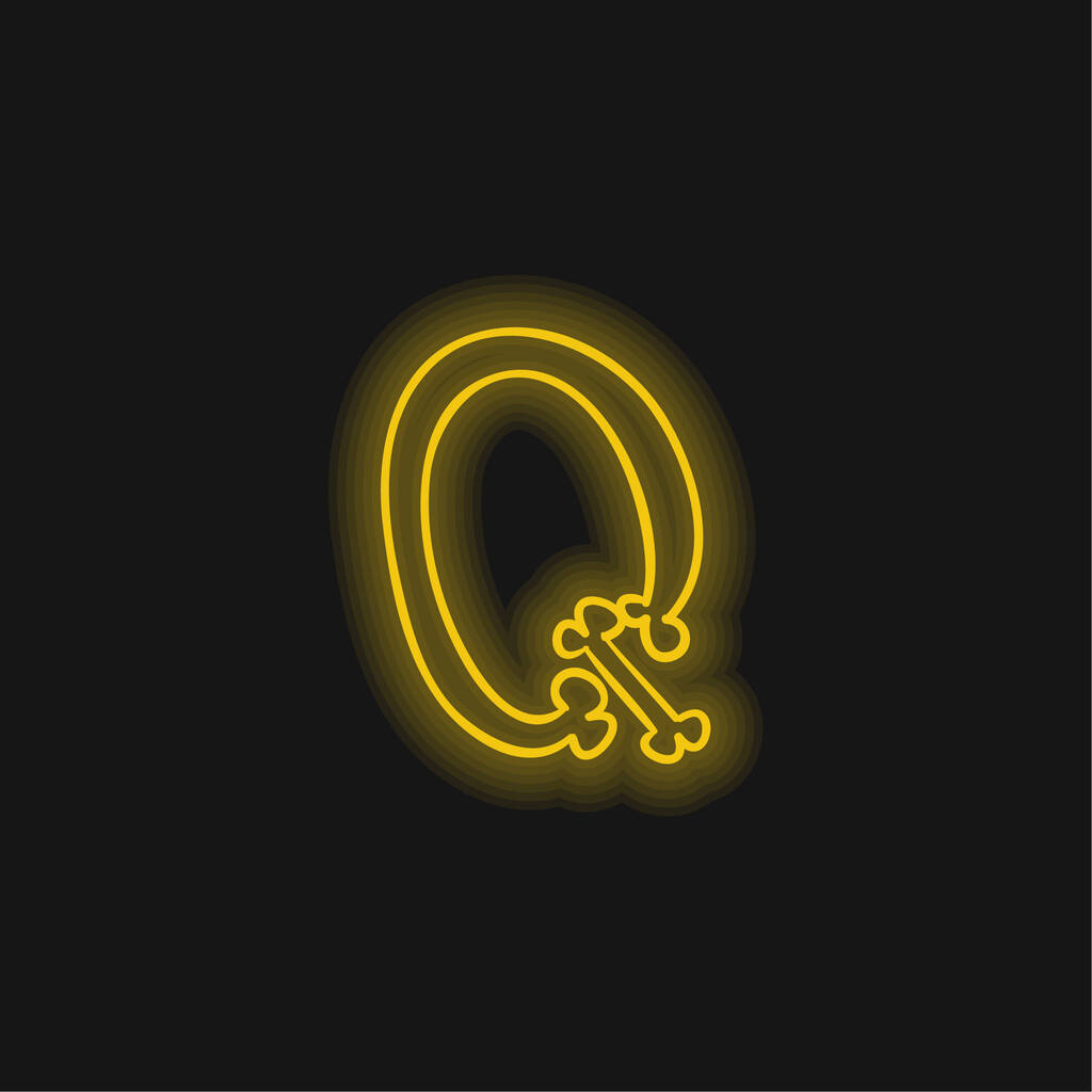 Csontvázlat a Q betű sárga izzó neon ikon - Vektor, kép