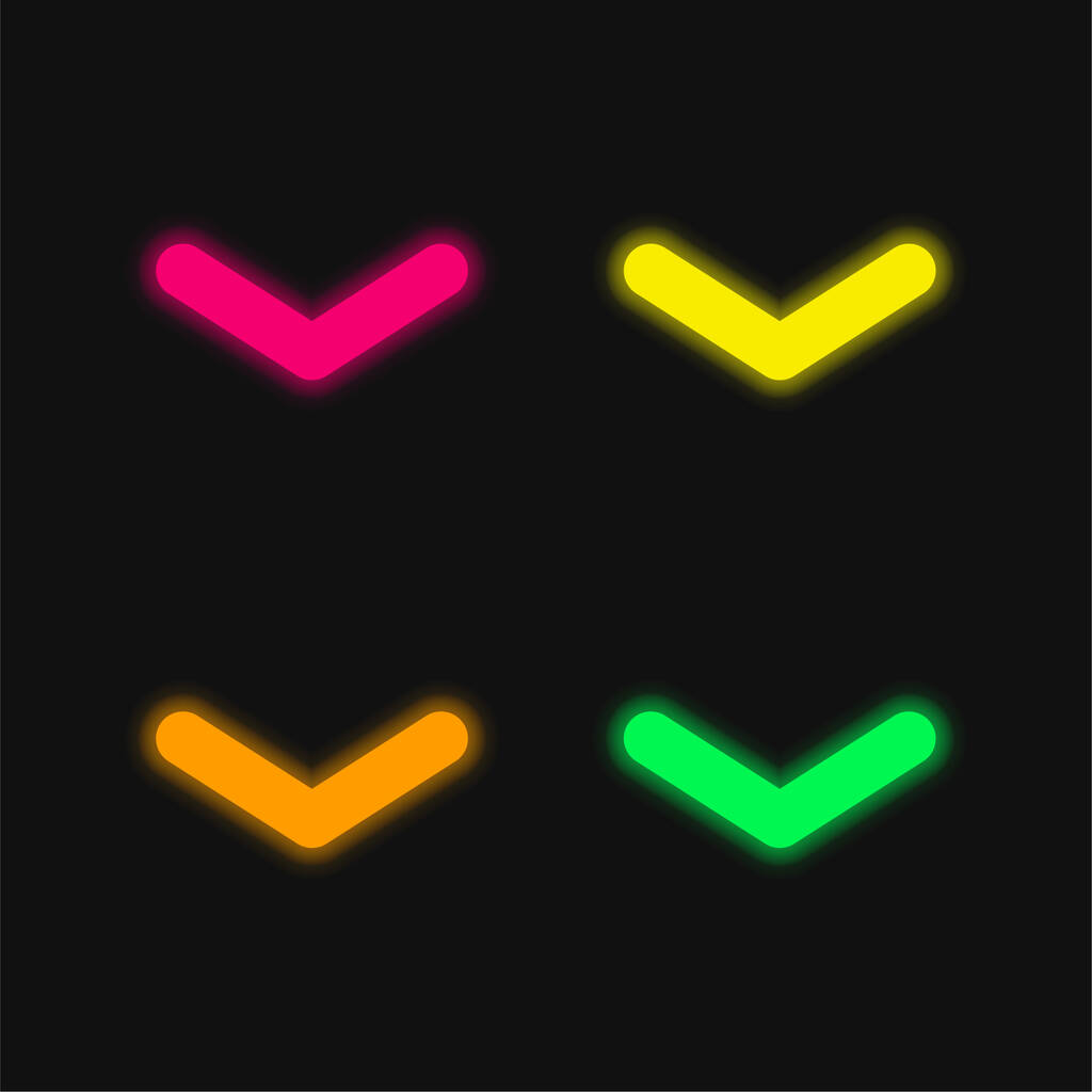 Hoek Pijl Richting omlaag vier kleuren gloeiende neon vector pictogram - Vector, afbeelding