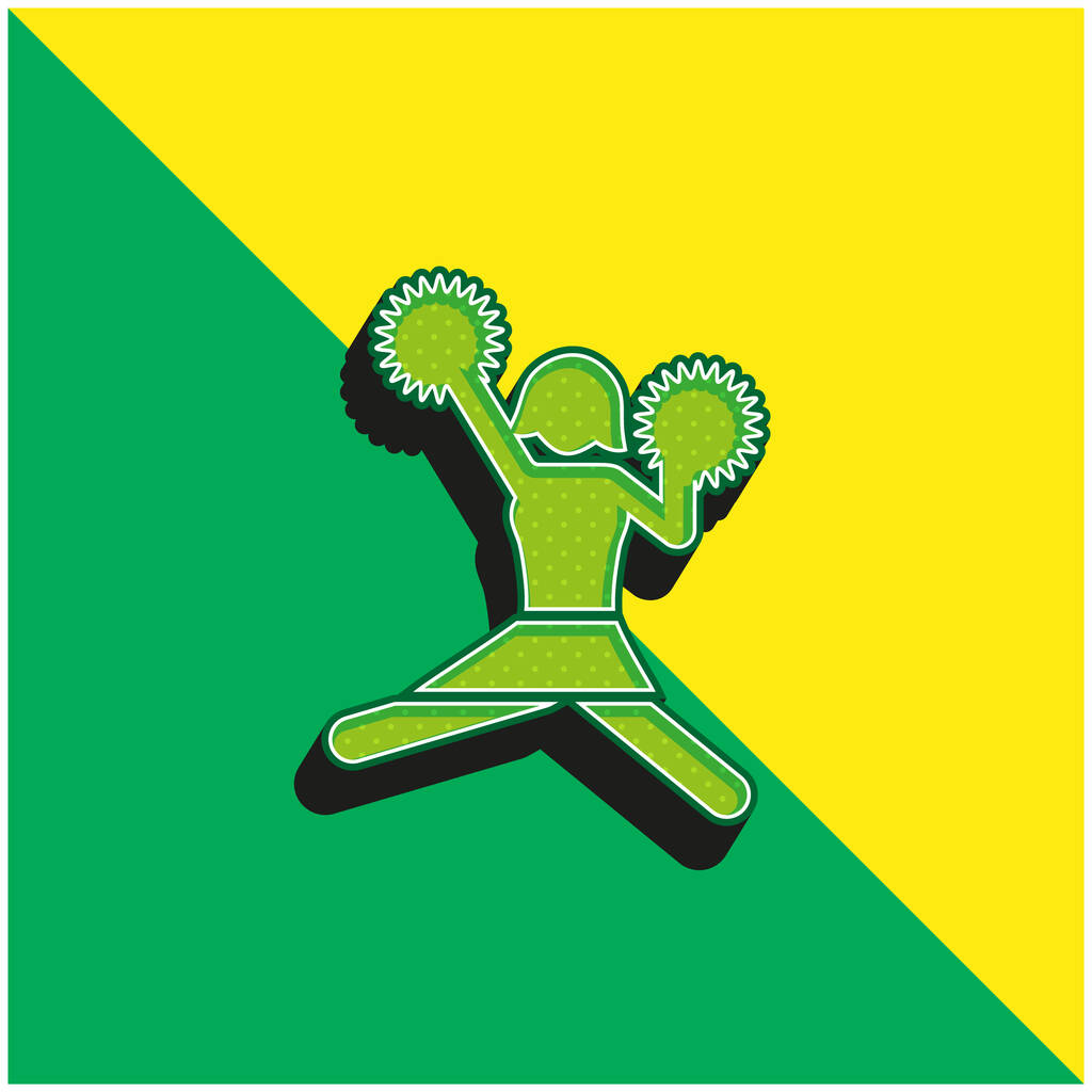 American Football Cheerleader Jump Groen en geel modern 3D vector pictogram logo - Vector, afbeelding