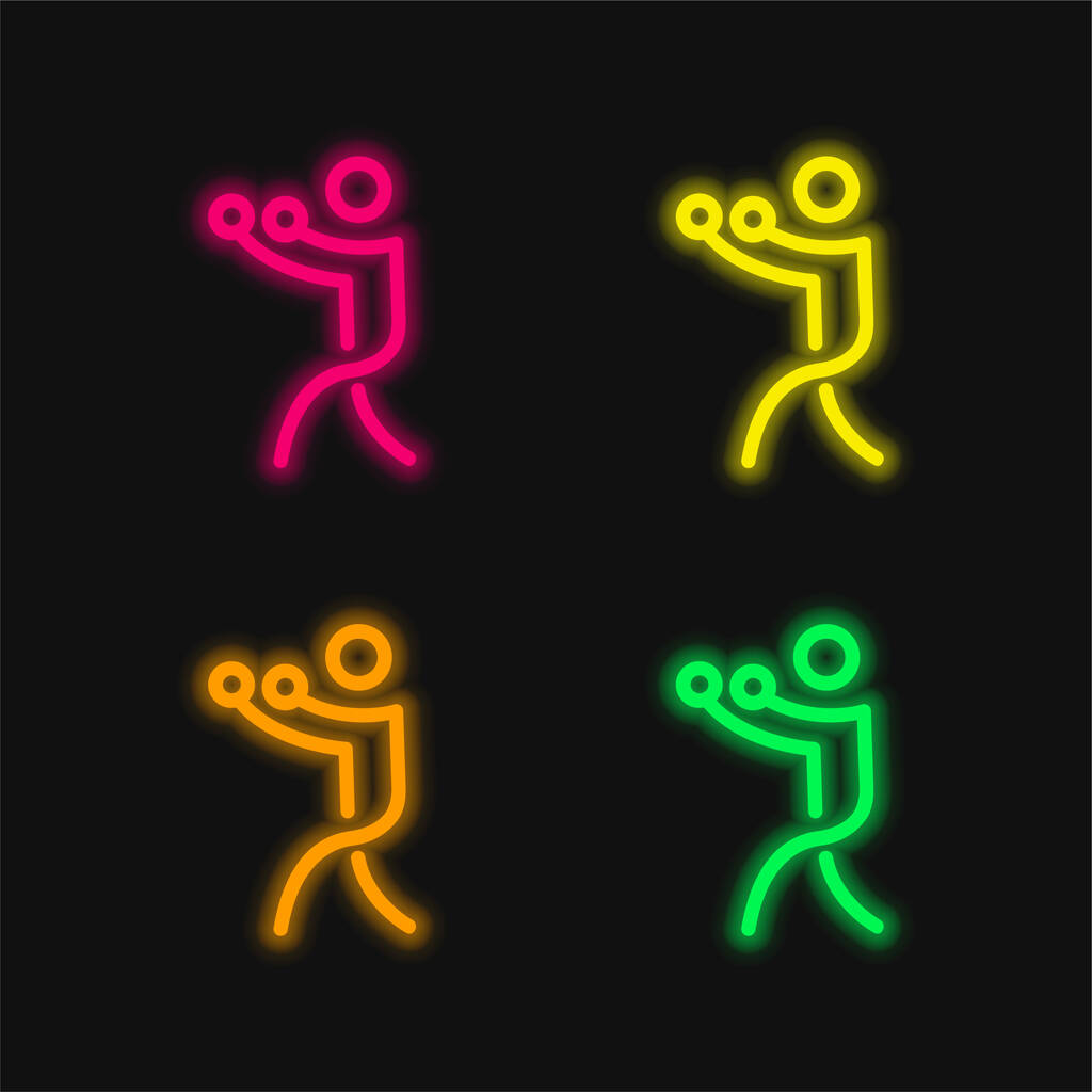 Boxeo Stick Man cuatro colores brillante icono de vectores de neón - Vector, imagen