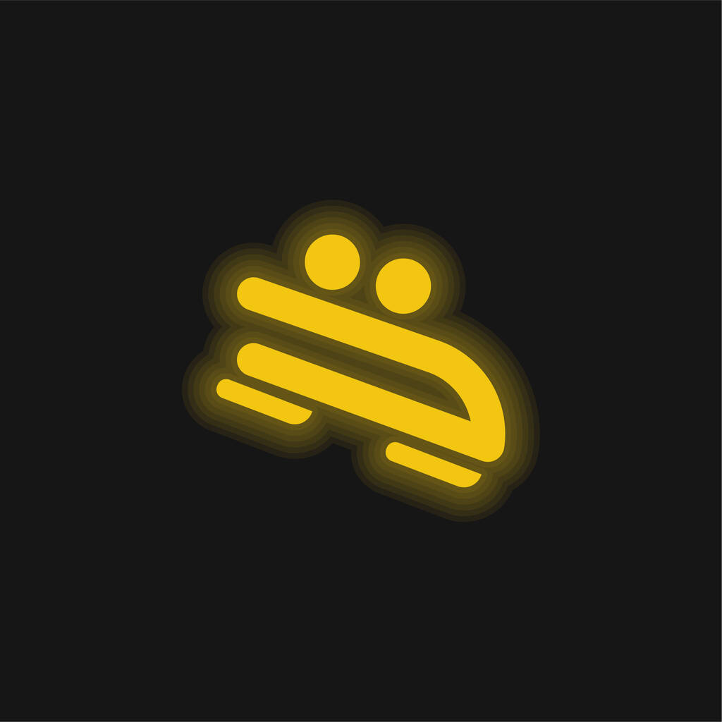 Bobslee geel gloeiende neon pictogram - Vector, afbeelding