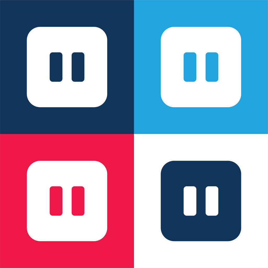 Botão de Pausa grande azul e vermelho conjunto de ícone mínimo de quatro cores - Vetor, Imagem