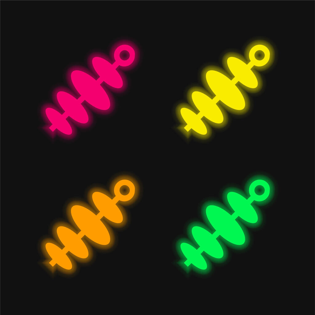 Bbq Spiedi quattro colori incandescente icona vettoriale al neon - Vettoriali, immagini