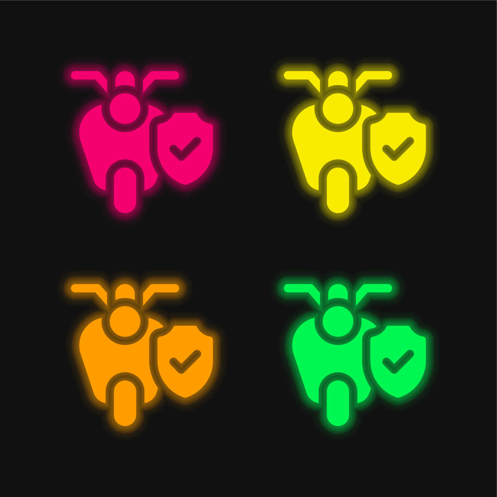 Bicicletta quattro colori fluorescente icona vettoriale al neon - Vettoriali, immagini