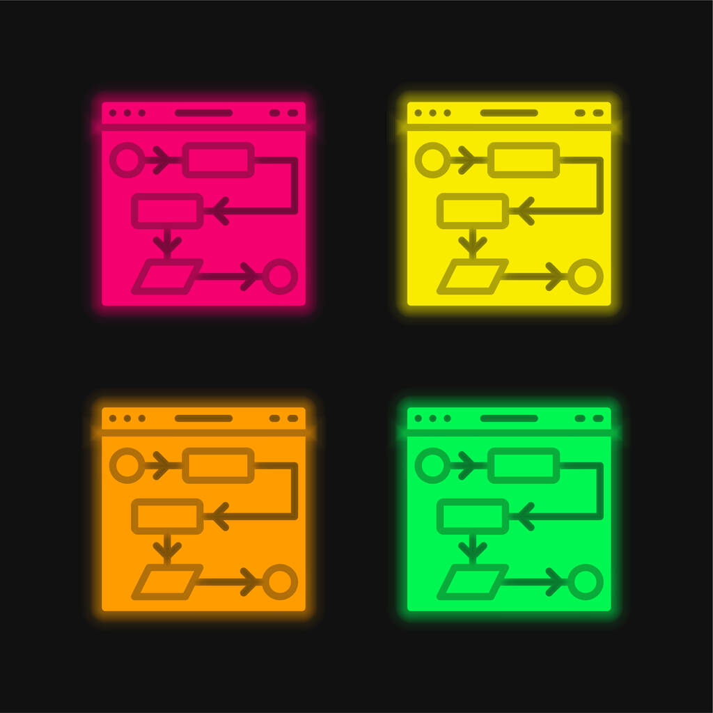 Algorytm cztery kolor świecący neon wektor ikona - Wektor, obraz