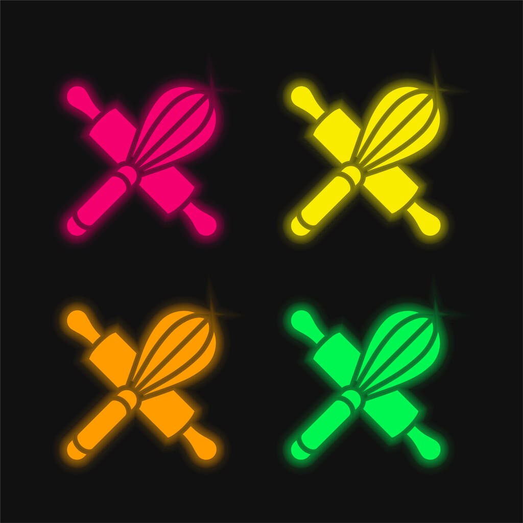 Bakken van vier kleuren gloeiende neon vector icoon - Vector, afbeelding