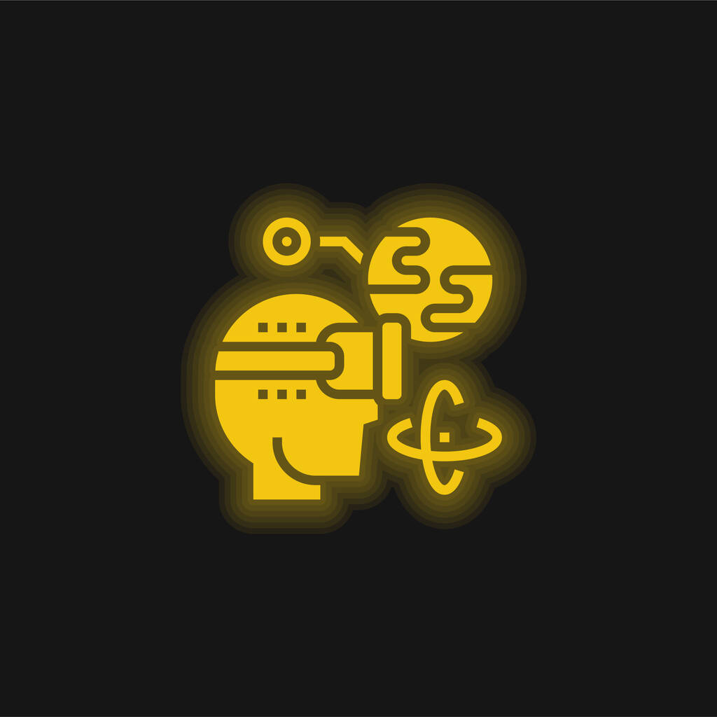 Augmented Reality geel gloeiend neon icoon - Vector, afbeelding