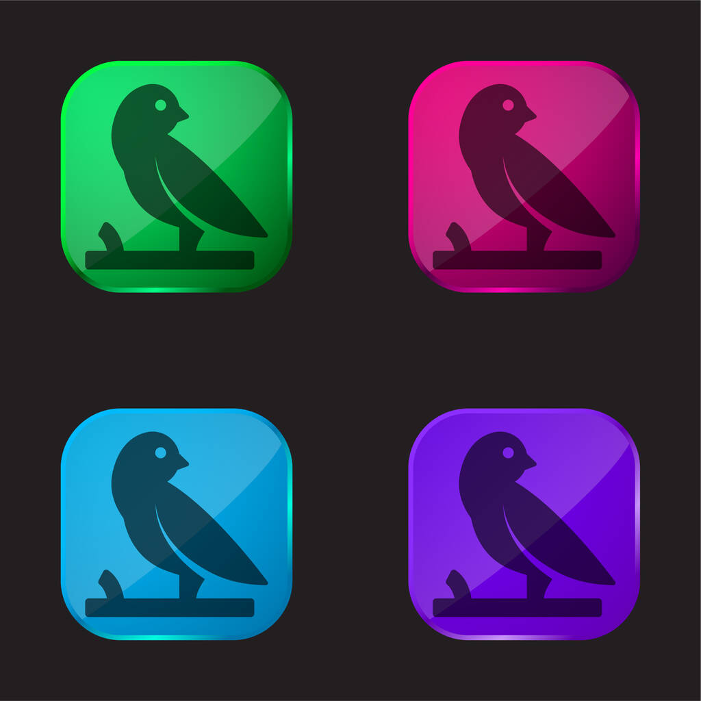 Bird On A υποκατάστημα τέσσερις εικονίδιο κουμπί γυαλί χρώμα - Διάνυσμα, εικόνα