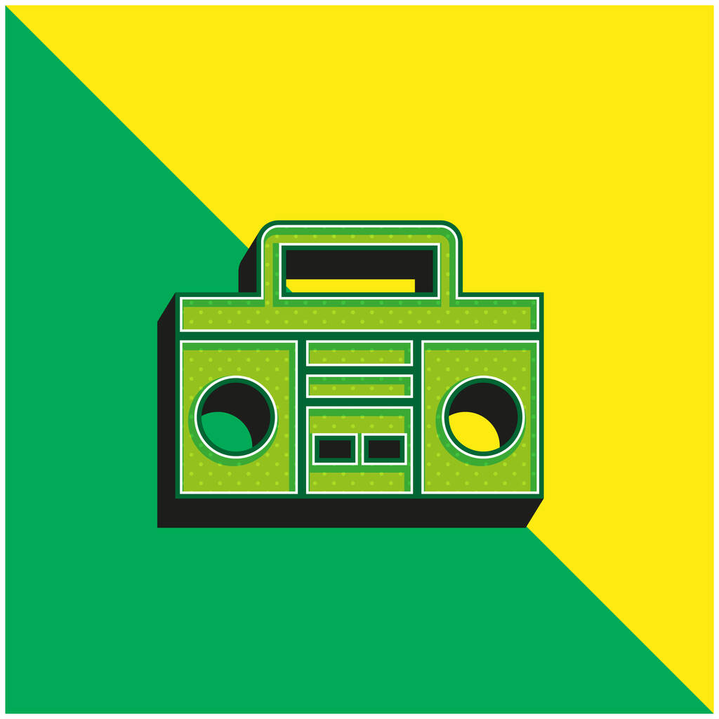 ハンドルグリーンと黄色の現代的な3Dベクトルアイコンのロゴ付きブームボックス - ベクター画像