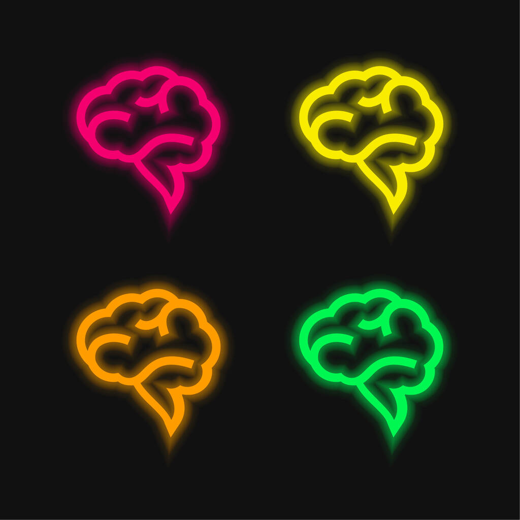 Burbuja de habla cerebral cuatro colores brillante icono de vectores de neón - Vector, Imagen